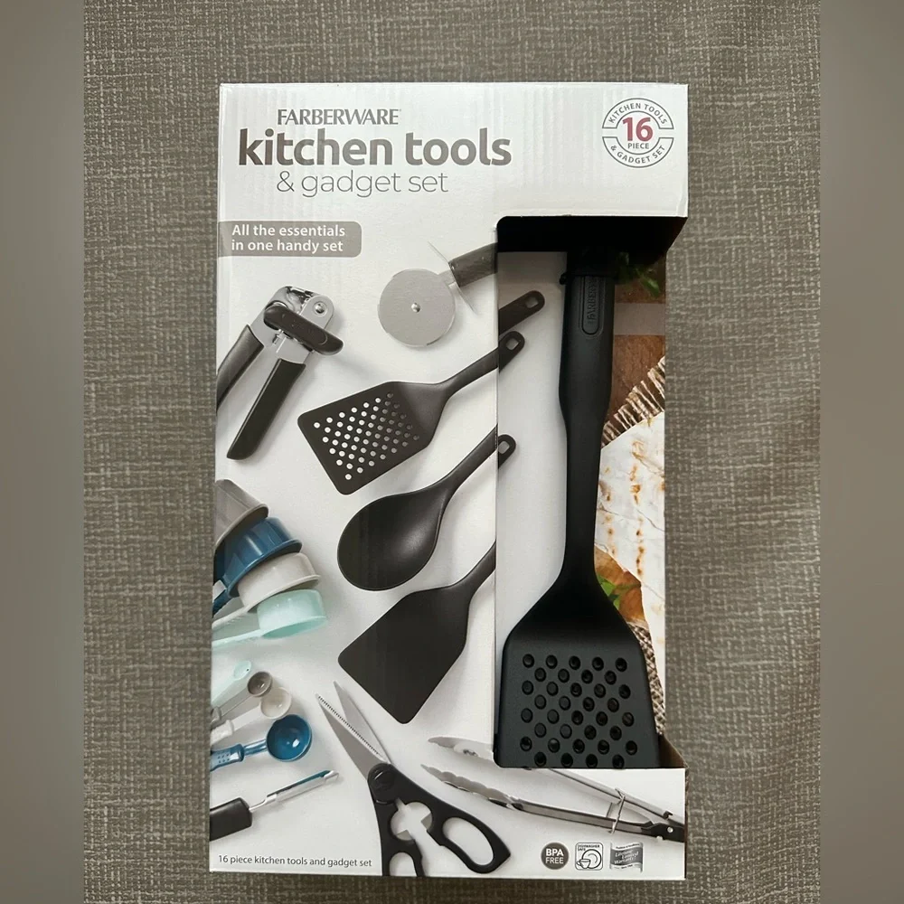 Farberware 16-Piece Kitchen Tools & Gadget Set – BPA-Free, Heat Resistant, Black